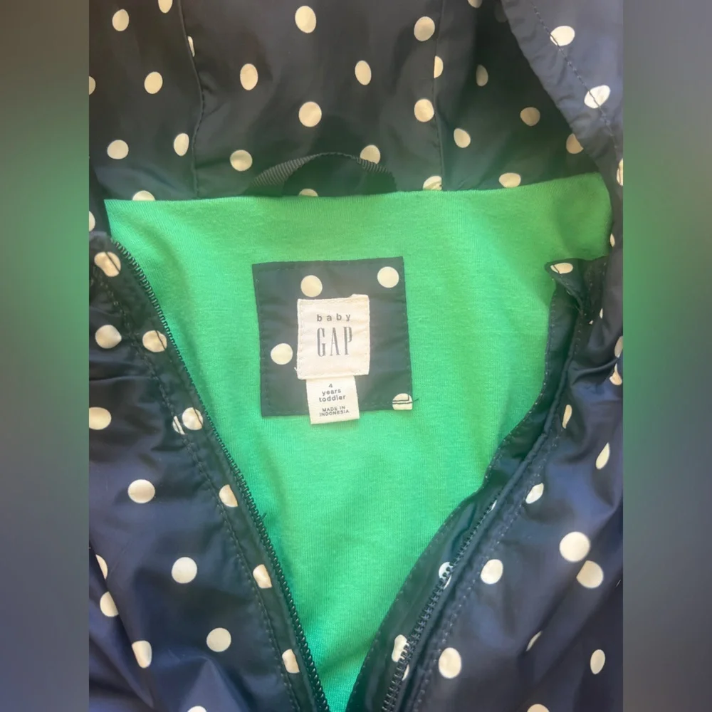 Gap Rain Jacket - Size 4T - Navy Blue with White Polka Dots